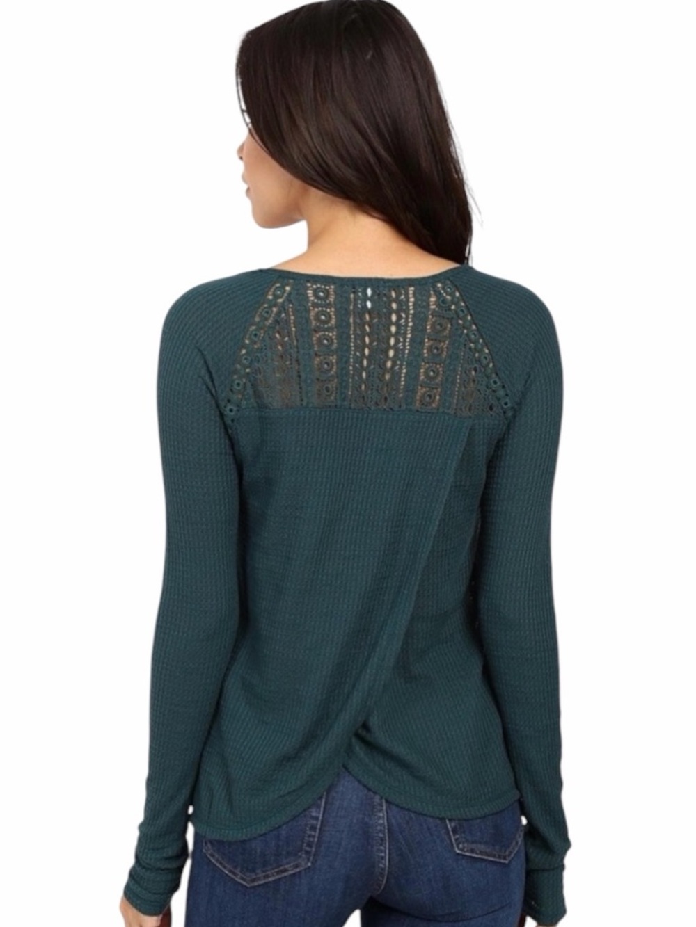 Lucky Brand Women's Lace Mixed Thermal Shirt Size Small